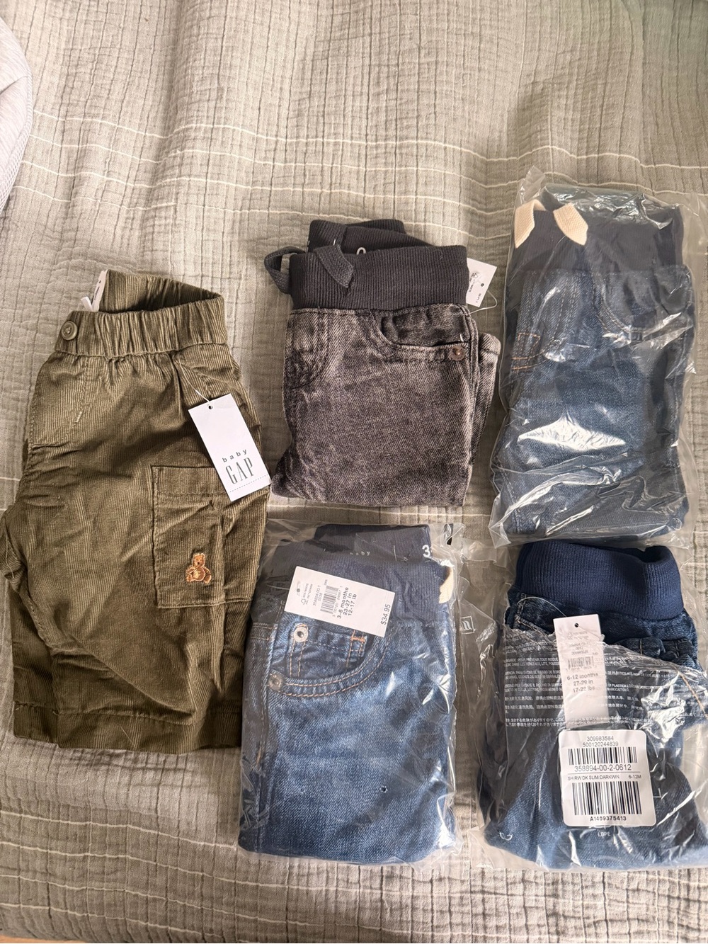 Assorted Baby Pants Pack - Olive, Denim, Gray, Navy